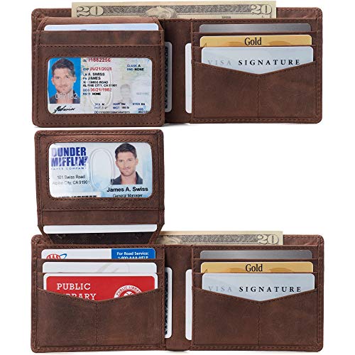 Image of Alpine Swiss Connor Executive Bifold Wallet | Business Passcase for Men | Premium Leather | Dual ID Windows | RFID Blocking | Gift Box Included Nubuck Tan