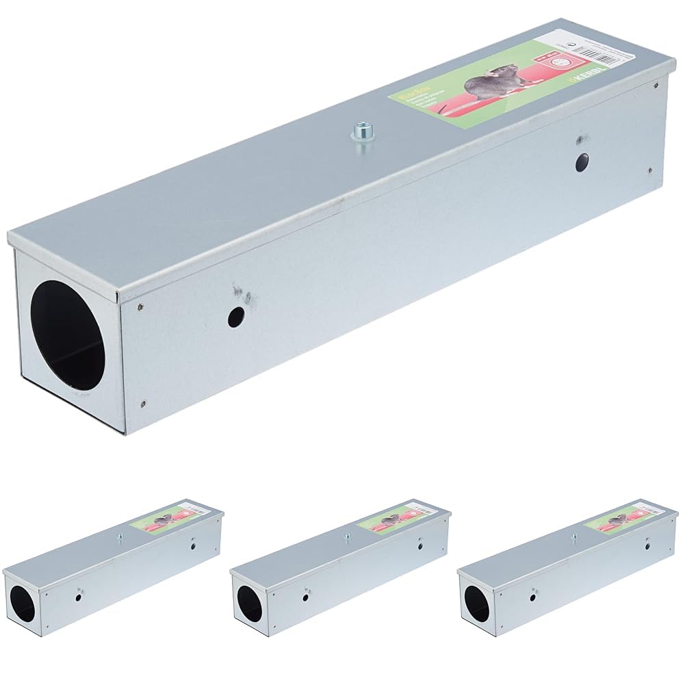 KERBL Köderstation BlocBox (Nagerfallen aus verzinkten Metall, 40 x 8 x 8 cm Köderbox für Raten) 299633 (Packung mit 4)