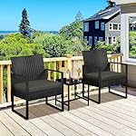 Yaheetech 3 Pieces Rattan Bistro Set, Indoor/Outdoor Wicker Patio Modern Conversation Furniture, 2 Chairs & Tempered Glass Coffee Table for Garden, Balcony, Backyard, Poolside, Black/Gray - Image 2