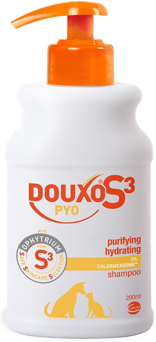DOUXO S3 PYO Antibacterial and Antifungal Dog and Cat Shampoo - Hypoallergenic Fragrance - Veterinary Recommended and Clinically Proven - Created with dermatologists - Safe Skincare Selection - 200ml