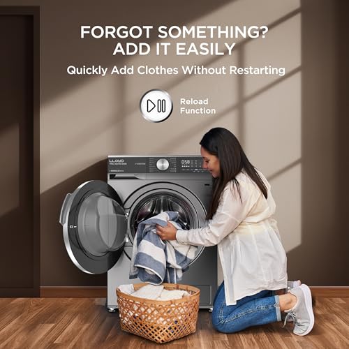 Image of Lloyd Tru Auto Dos 10 kg 4 Star Fully Automatic Front Load Washing Machine |1400 RPM | Detergent Storage Zone | 14 Wash Programs | In-Built Heater | Reload Function, GLWF104TAGGB, Graphite Black)