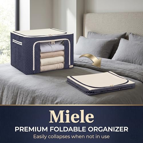 Image of Miele 2 Pcs 66 Liters Foldable Steel Frame Cloth Organizer for Storage /Wardrobe Organizer for Storage /almirah organiser for Sarees /Shirts /Blankets /Clothes Storage Box with Handle