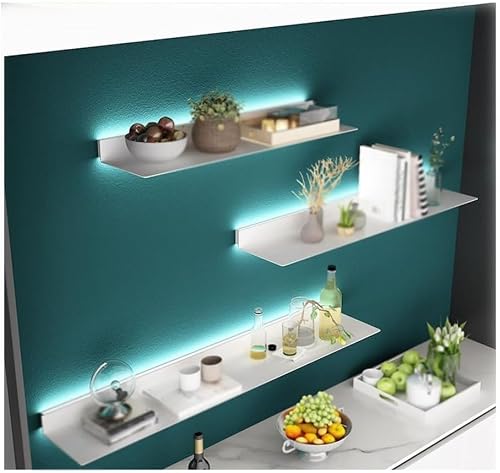 SXSCARKX Wall Mounted Floating Metal Shelves Decorative Display Shelf With Built-in Illuminated LED Light For Bedroom, Living Room, Bathroom, Office