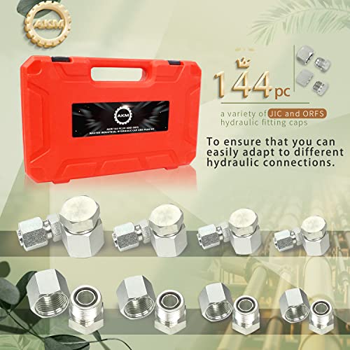Akm AKMYY004 144 Pc Jic And Orfs Master Industrial Hydraulic Cap And Plug Hose Tube And Pipe Fitting Kit Cap And Plug Kit Precision Threading In Orfs And 37° Dash Sizes 4 6 8 10 12 16 thumb #3