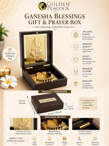Image of 24K Gold Polished Brown and Gold Color Shree Ganesha Small Pooja Box | Ideal Gift for Hindu Religious, Family and Friends, Corporate Gifts etc... | Worship, Gifting, and Spiritual Blessings.