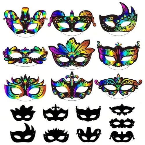 DIFLAX 9 peças de máscaras, máscaras, pintura de cetim, Halloween crianças, Magic Scratch, Halloween artesanato para Halloween, festas, presentes de aniversário para crianças