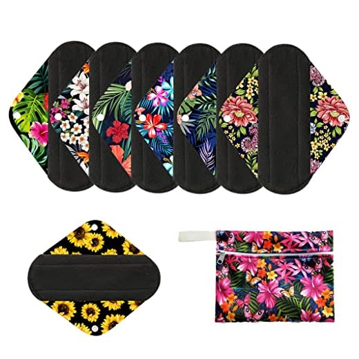 7pcs/Set Including 1pc Mini Wet Bag +6pcs Bamboo Charcoal Cloth Menstrual Pads/Reusable Sanitary Pads/Mama Panty Liners (All Randomly Prints)