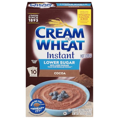 Cream of Wheat Instant Lower Sugar Hot Cereal, Cocoa, 1.23 Ounce, 10 Packets (Pack of 6)