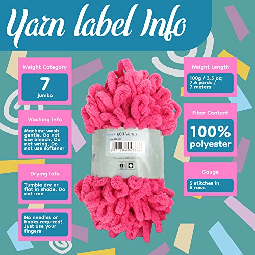 Jubileeyarn Fun Finger Gradient Loops Yarn - Polyester Jumbo Loop Yarn - 100G/Skein - Caelus - 6 Skeins (5 Shades) #TOP4