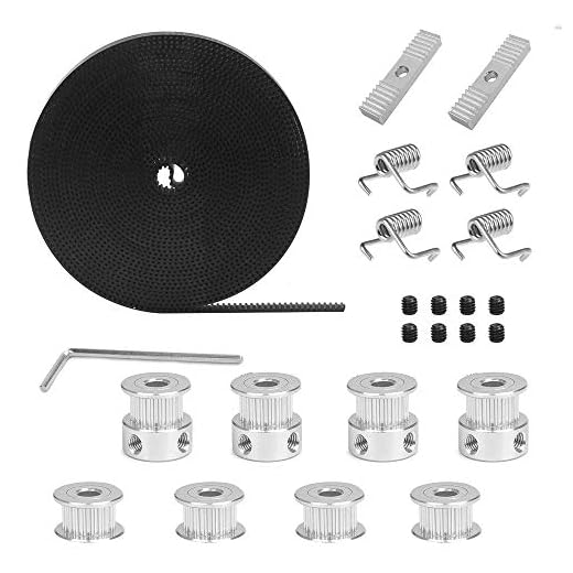 NACTECH 5M Correa Dentada GT2 6mm + 8 piezas Polea Dentada 20 Dientes 5mm de Aluminio 2 Tipos Kit Correas y Poleas Dentadas Repuestos para Anet A8 Impresora 3d Incluido 2 Bloques y 4 Resortes