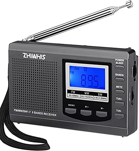 Portable Radio, ZHIWHIS AM FM Shortwave Radios with Best Reception, Battery Operated Clock Radio with Preset Function, Alarm Clock Digital Tuner with Sleep Timer