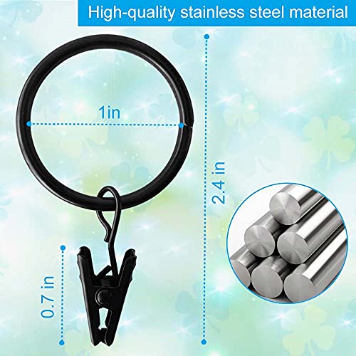 110PCS Curtain Rings with Clips, Premium Drapery Clips with Rings, Metal Hangers Drapes Rings Rustproof, Fits Diameter 5/8 in Curtain Rod Black