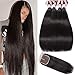 Flady Brazilian Straight Human Hair 4 Bundles with Middle Part Closure 10A Unprocessed Virgin Brazilian Straight Hair Bundles with Closure (16 18 20 22+14inch)
