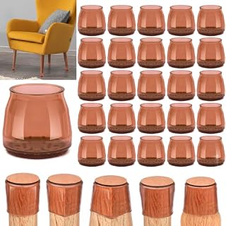 32PCS Chair Leg Protectors for Hardwood Floors, Brown Silicone Chair Feet Protectors with Felt Pads, Furniture Pads Floor Protectors Chair Leg Caps for Protecting Floors from Scratches