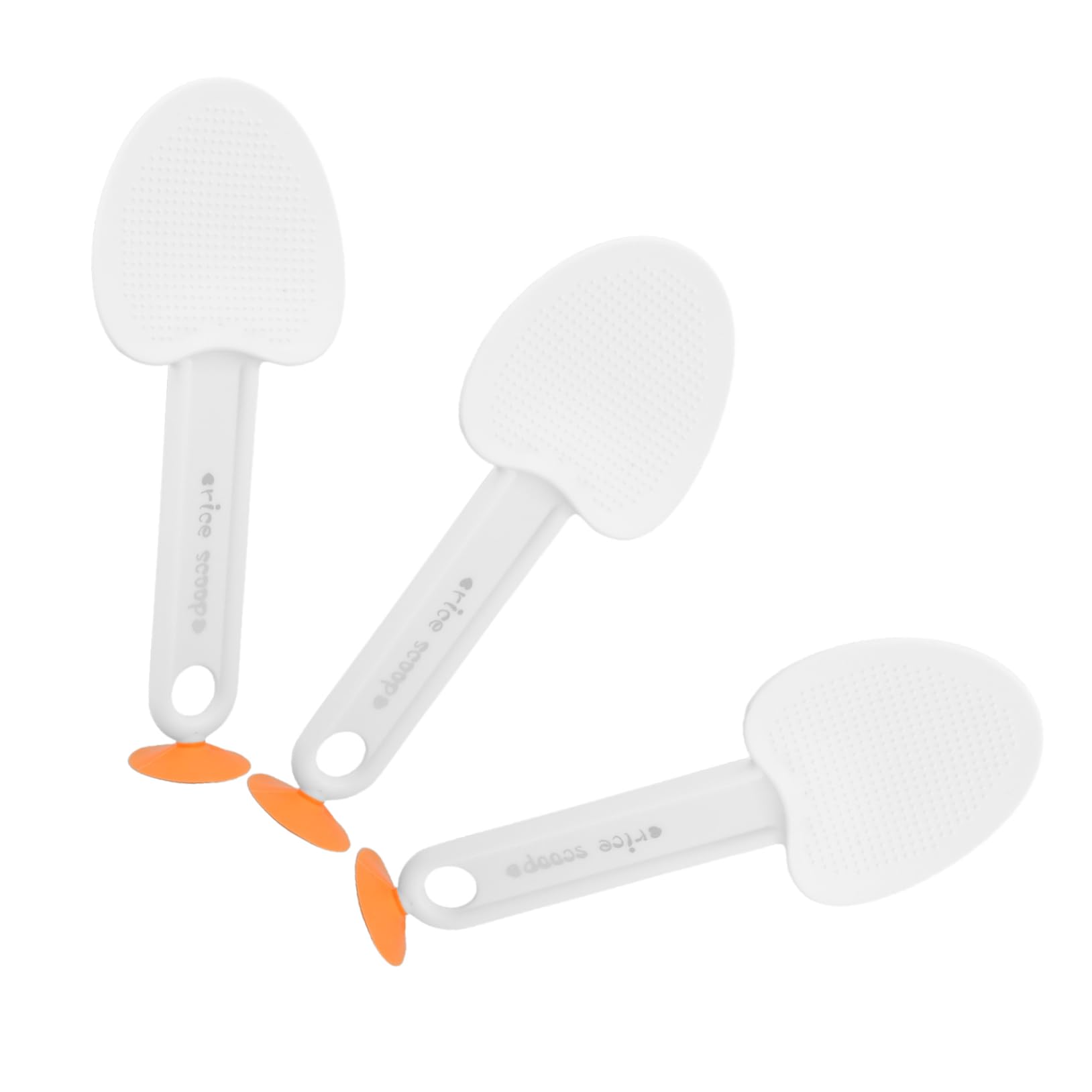 FUNOMOCYA 3pcs Standing Non Stick Rice Spoon Suction Cup Heart Shaped Rice Server for Easy Serving and Cleanup Compact Comfortable Handle for Home and Restaurant Use