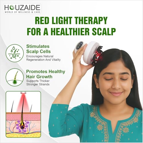 Image of HOUZAIDE Waterproof Electric Head Massager Machine with Advanced EMS Red Light Therapy for Hair Growth, Dense Hair, Hair Fall Control and Deep Clean | Holi gift options
