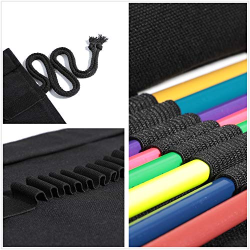 Image of Canvas Roll up Pencil Pen Holder Case, 48 Slots Large Capacity Artist Paint Brushes Organize Pouch (Black)