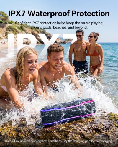 Bluetooth Speaker, IPX7 Waterproof, 50W Peak/25W RMS, Matte Black - image 3