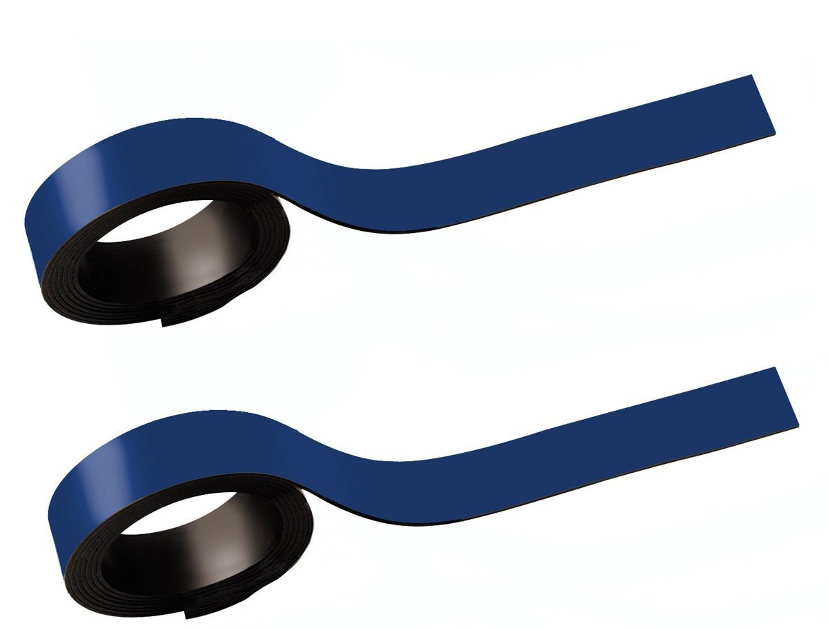 MAUL Magnetic Strips 0.5 x 100 cm (Pack of 2) | Magnetic Tape Self-Adhesive on Magnetic Surfaces | Magnetic Tape Can Be Cut to Size | Writeable with Marker | Blue