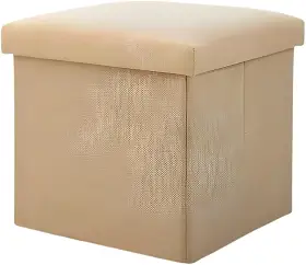 Puff Baú Dobrável Multiuso em Linho Bege Cubo Compacto com Armazenamento Otomana Decorativa para Quarto e Sala (Bege Areia)