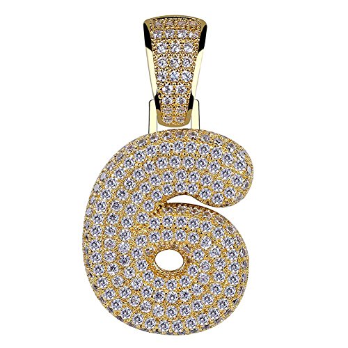 HECHUANG Gold Plated Micropave Iced Out Bling 0, 1, 2, 3, 4, 5, 6, 7, 8, 9 Number Pendant Rope Chain Necklace (6 Gold, 24) â€¦