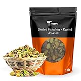 Roasted, Unsalted Pistachios No Shell - 1lb Bag by Treego, Fresh & Tasty California Grown Kernels- N