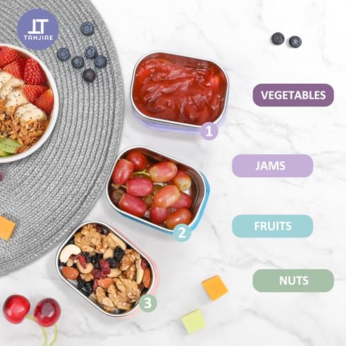 Image of Tanjiae Stainless Steel Lunch Snack Containers Set | Leak Proof 304 Stainless Steel Food Containers with Silicone Lids - Perfect Metal Lunch Box for School and Daycare (Purple Lunch, Small)