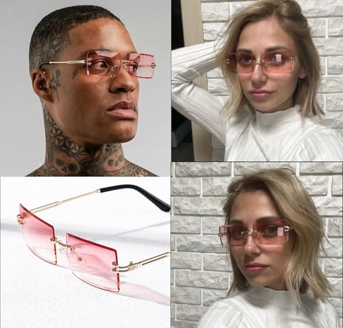 Image of Rectangle Sunglasses for Women Men Fashion Retro Rimless Frameless Tinted Lens Sun Glasses Shades 2026 Stylish