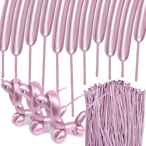 Image of 100Pcs Metallic 260 Balloons, Pink Chrome Long Balloon for Animals, 260 Art Ballon for Twisting, Skinny Modeling Supplies for Birthday Party Wedding Festival Decorations. Metallic Pink