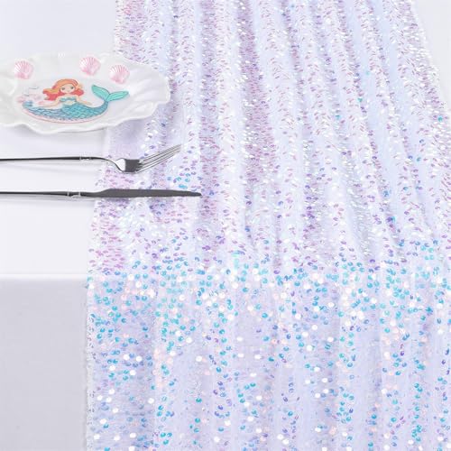 Sequin Table Runner Iridescent White Fabric Parties Desk Runner 4 Packs