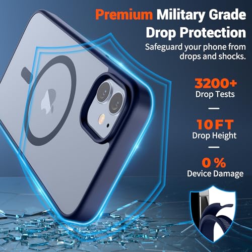 Image of SUPFINE Magnetic for iPhone 12 Mini Case & iPhone 13 Mini Case (Compatible with MagSafe) (Military Grade Drop Protection) Slim Translucent Matte Shockproof Phone Cover,Navy Blue
