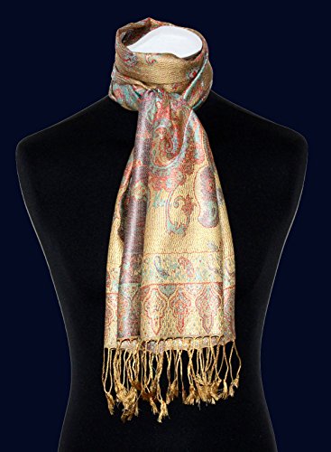 Lorenzo Cana - Luksusowy męski jedwabny szal 100% jedwabny żakard tkany harmonijne kolory z frędzlami 35 cm x 160 cm wzór Paisley jedwabna chusta, brązowy, 36 x 160 cm