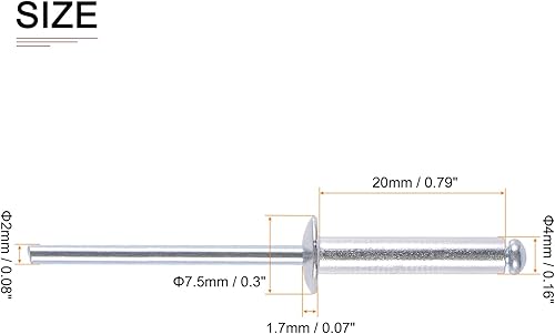 Miniatura 2 de Remaches ciegos de 0.157 in x 0.787 in (DxL) - Paquete de 60 - Bueno para unión de maquinaria - Remache de extremo abierto de cúpula de aluminio