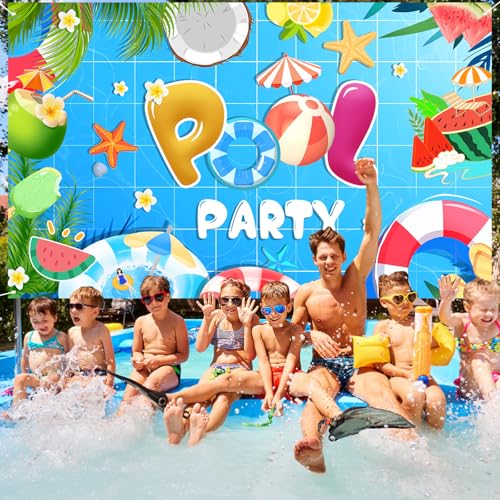 Image of Summer Pool Beach Party Decorations, Summer Party Beach Decor Supplies, Pool Banner Decorations, Backdrop Wall Decor for Kids Suitable for Indoor and Outdoor Use