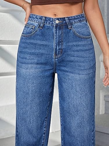 Image of DEELMO Women's Wide Leg Denim Jeans High Rise Loose Fit | Stretchy Casual Straight Pants Trendy | Comfortable Everyday Fashion Jeans for Women