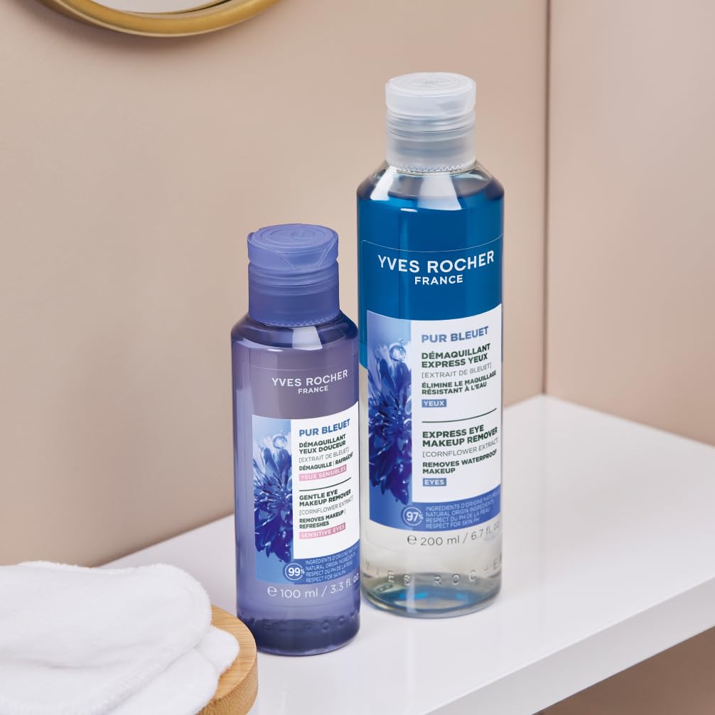 Yves Rocher Pur Bleuet dwufazowy płyn do demakijażu oczu oil-water z organicznym bławatkiem – Skutecznie usuwa makijaż wodoodporny i koi skórę – Delikatny dla wrażliwych oczu – 200 ml