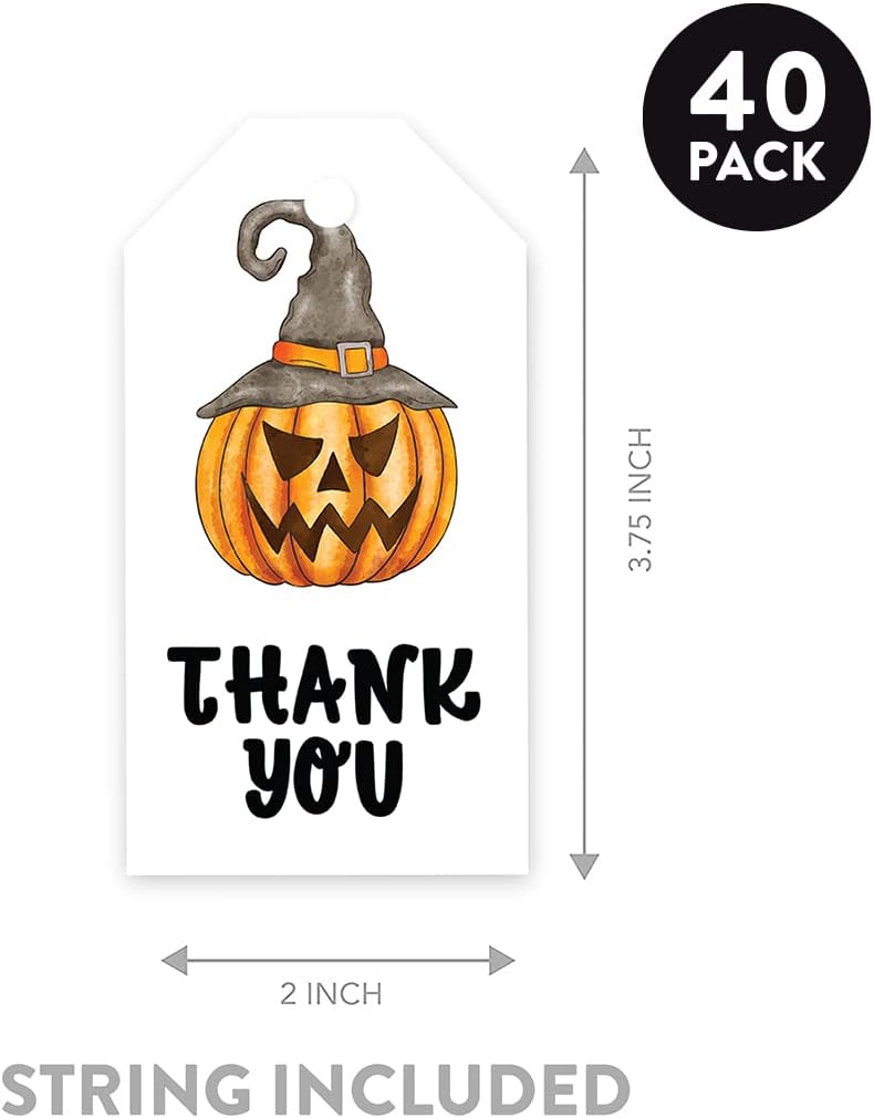 Andaz Press 40-Pack Pumpkin Witch Hat Halloween Classic Gift Tags with String Tags for Gift Bags Kids Gift Bag Tags Candy Packaging Supplies Baking Wrapping Packaging Favor Bag Tags 2 x 3.75 inch