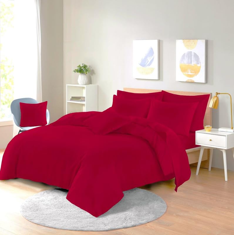 L S U Supersoft Duvet Cover Set Easy Care Bedding Fitted Sheet and Pillowcases in 22 Colours and Single, Double, King, and Super King Sizes (DUVET K red)