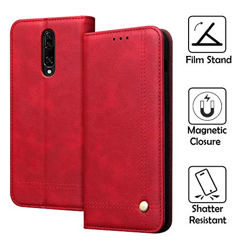 REAL-EAGLE Funda Oneplus 7 Pro, Funda Carcasa para Oneplus 7 Pro, Funda de Cuero con [Soporte Plegable][Ranuras para Tarjetas y Billetera][Cierre Magnético] para Oneplus 7 Pro (Oneplus 7 Pro Red)