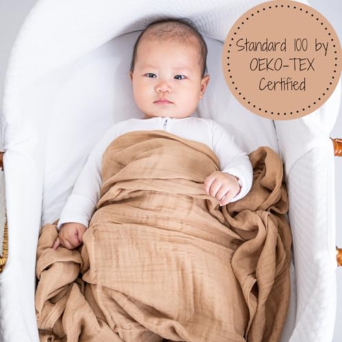 Image of LollyBanks Baby Swaddle Blankets 2 Pack, 100% Cotton Muslin Blanket 47 x 47 Inches, Soft and Breathable Newborn Receiving Blanket for Boys, Cozy Infant Swaddle, Baby Essential (Teddy Bear and Tan)