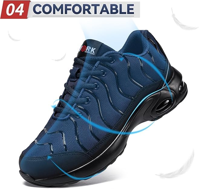 Image of LARNMERN Cushioned Steel Toe Shoes for Men Safety Toe Tennis Sneakers | Breathable ASTM Wide Toe Lightweight Puncture Proof Fashional Style Comfort Slip Resistant
