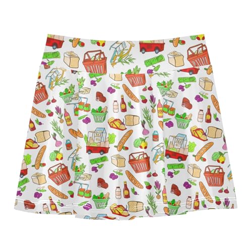 CHIFIGNO Cute Cartoon Bread White Girls' Athletic Skirt with Shorts Tennis Skort Active Dance Skirts with Pocket 3-4T