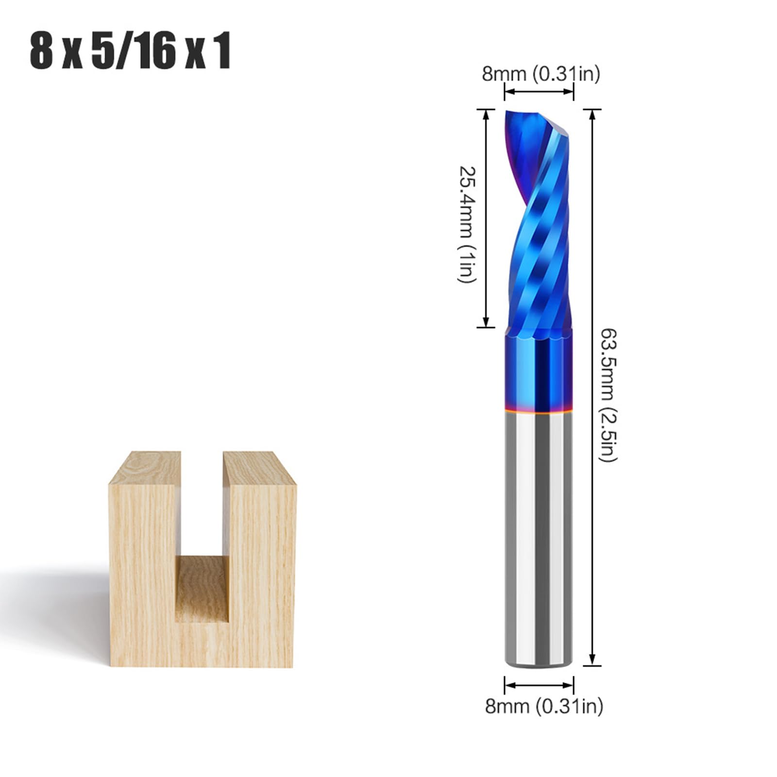 MACHSWON Straight Two Flute Router Cutter 8mm Shank,5/16" Cut Diameter & 25.4mm Cut Length,Tungsten Carbide Tipped,Milling Cutter Straight Router Bit Multi Pattern - Image 2