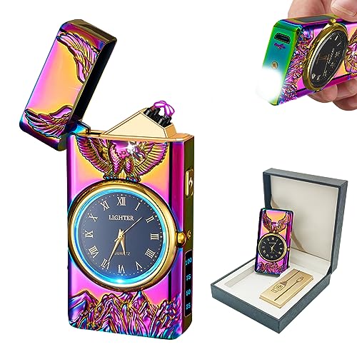 BABOBIU Electric Lighter Cool Windproof Eagle Lighter Flameless Candle Lighters USB Rechargeable Lighters with Cool Clock dial Gift for Men, Boyfriend, Husband (Colorful)