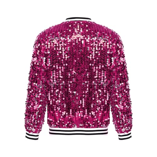 Kids Girls Shiny Sequin Varsity Jacket Long Sleeve Front Zipper Baseball Bomber Jacket Coat2