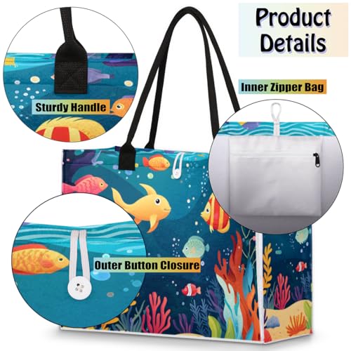 Marine Fish Tote Bag for Women Large Beach Bag Reusable Tote Bags for Work Travel Beach Shopping4