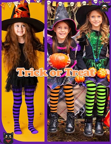 Sarfel Toddler Tights Halloween Tights for Girls Stockings Ultra-Soft Baby Girl Stockings Toddler Striped Socks Witch Costume2