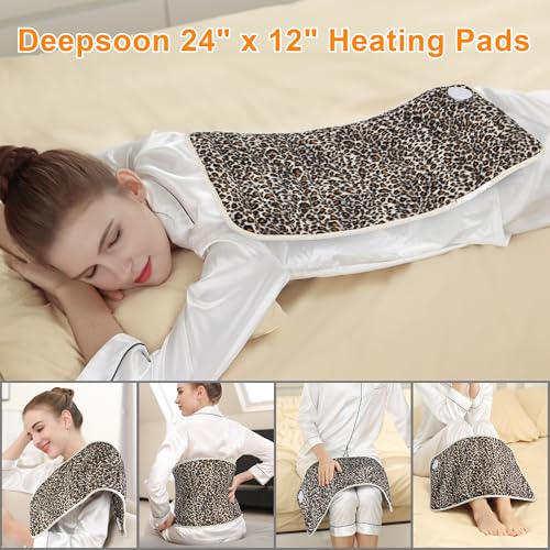 Image of Deepsoon Heating Pad,Electric Heating Pads for Back,Neck,Moist Heating Pad for Abdomen Shoulder Knee Legs,Dry /Moist Heat&Auto Shut Off,Mother's Day Birthday for Men and Women,Leopard Print,24x12 Inch