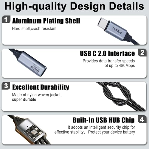 Image of Tobo USB C Splitter 1 in 3 Out with Type A Male to Type C Female Adapter, USB C 1 Male to 3 Female Y Splitter Extension Charging Cable for Tablet, Hard Drive, etc (TD-1608CC)