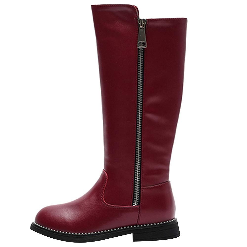 rismart - Botas de equitación altas para niña, tacón plano, cremallera lateral, forro de piel de invierno